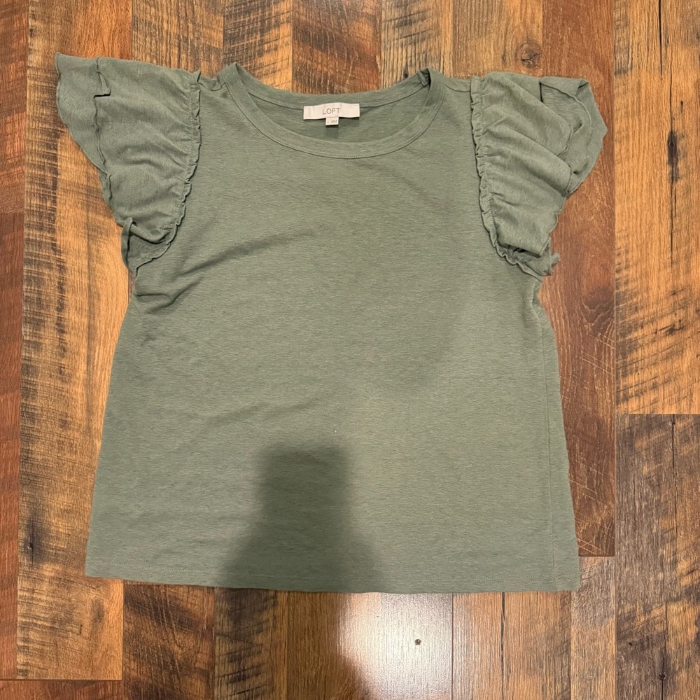 LOFT Olive Ruffle Sleeve Tee